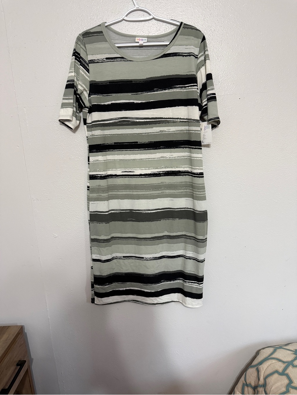 NWT LuLaRoe Julia Slate Grey Black Stripe Dress XL 🩶
